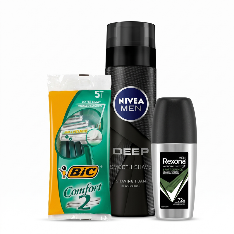 Bic Comfort 2 (5 Pieces)   +  Rexona Men Sport Defence Roll-On 50Ml  +  Nivea Shaving Gel