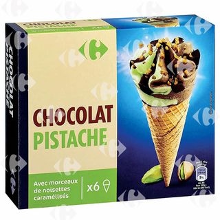 Cornet de Glace Chocolat et Pistache Carrefour 6x120ml