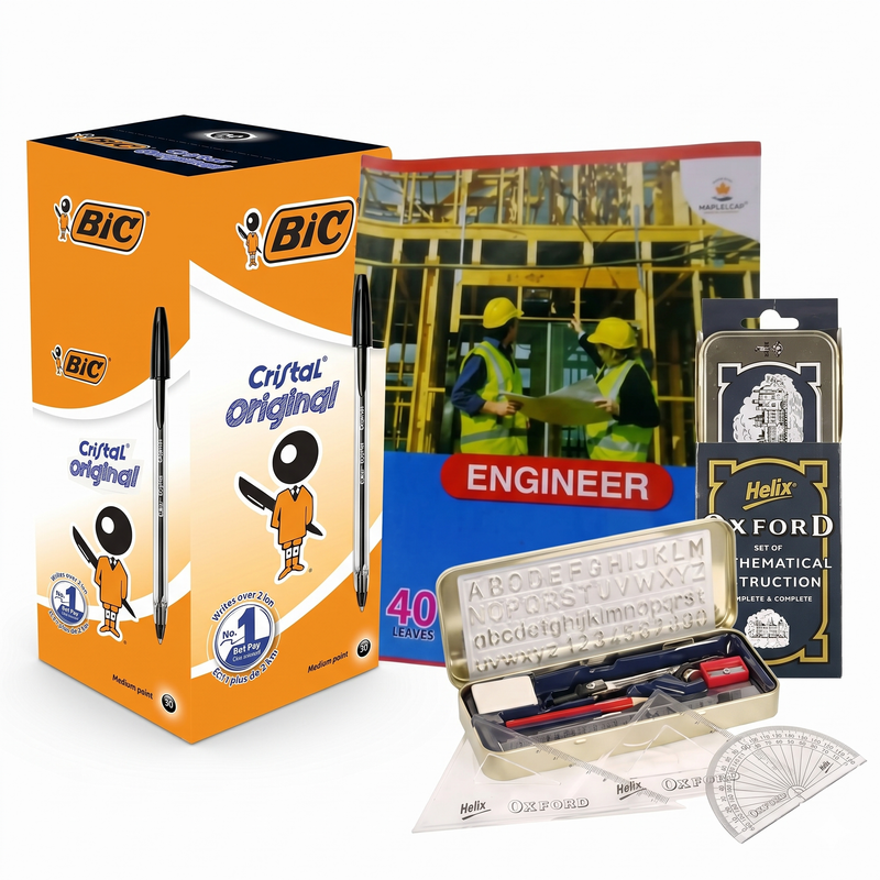 Bic Cristal Black (Pack Of 50 Each)  +  40 Leaves Notebook  +  Oxford Math Set