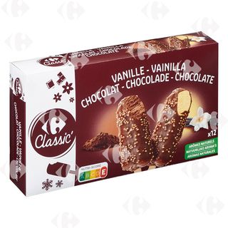 Bâtonnets Glace 6 Vanille 6 Chocolat Carrefour 12x60ml