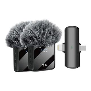 Microphone 2 En 1 Sans Fil Lavalier F15-2 Usb C+lightning Mic Pour Téléphone