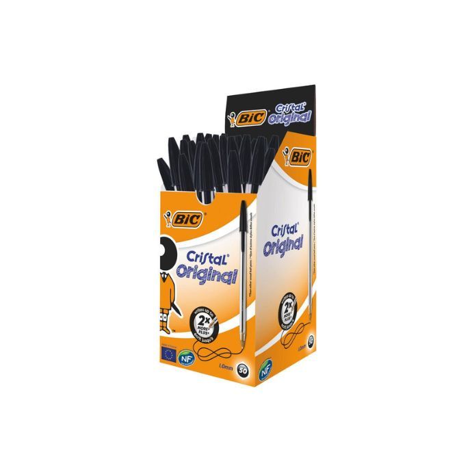 Bic Cristal Original Ballpoint Pens, Medium Point (1.0 Mm), Black Ink, Box Of 50