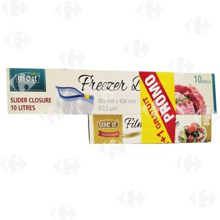 Lot De Sacs De Congélation Use It 10l 10 Unités + Film Alimentaire Use It 75 Pieds Carrés