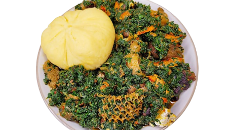 Nigerian Cusine Eba-Garri  Soup Efo Riro