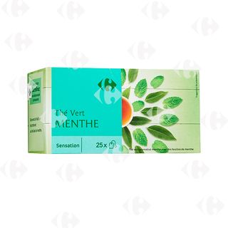 Thé En Sachets Vert Menthe Carrefour 25 unités