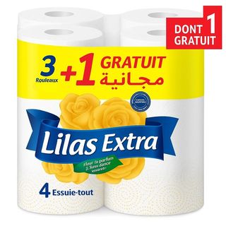 Essuie-Tout Extra - Fleurie Lilas 4 Rouleaux-2 Plis Dont 1 Rouleau Gatuit