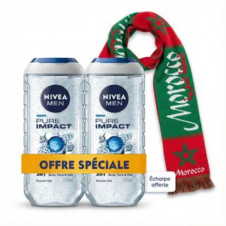 Cheje3 avec Nivea MEN : Lot de 2 Gel Douche Pure Impact 250ml + Echarpe Offert