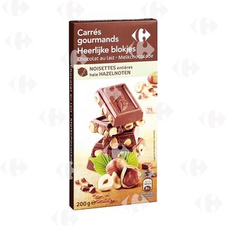 Tablette de Chocolat au Lait aux Noisettes Entières Carrefour 200g