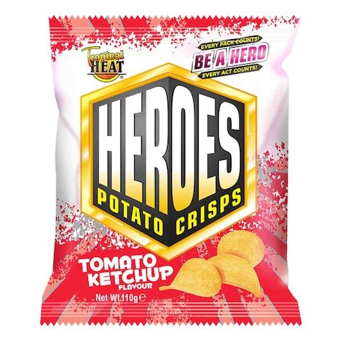 Tropical Heat Snacks Heroes Potato Chips Tomato Ketchup 110g