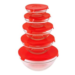 Clear Bowl With Red Lid Set Of 5