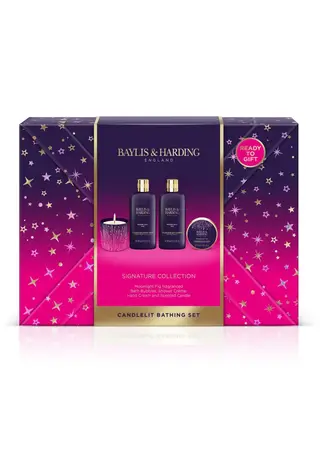 Baylis & Harding Moonlight Fig Gift Wrapped Candlelit Bathing Gift Set