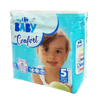 Carrefour Baby Couche Bébé Extra Large T5 15-25 Kg Taille: 5 Le Paquet De 20 Couches
