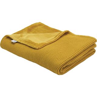 Couverture bébé - moutarde tricot et flanelle 75*1