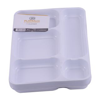 Plateau en plastique blanc 5 compartiments - Le sachet de 20 pièces - MDS  (10)