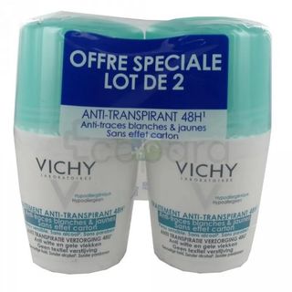 VICHY DEODORANT ANTI-TRANSPIRANT 48H ANTI TRACES BLANCHES ET JAUNES ROLL-ON 50ML BOITE DE 2