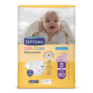 სეპტონა - ბავშვის საფენი ზ-3 /4-9კგ/ მიდი  #60 6030 SEPTONA CALM N CARE BABY DIAPERS MIDI No 3 (4-9kg) 60pcs (*4)