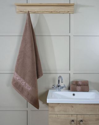 პირსახოცი - ELAIN EMBROIDERED BATH TOWEL MOCHA 75x150