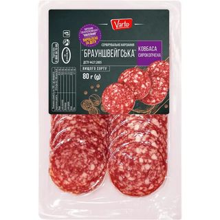 Ковбаса Varto БРАУНШВЕЙГСЬКА сирокопчена вищого гатунку нарізка 80г