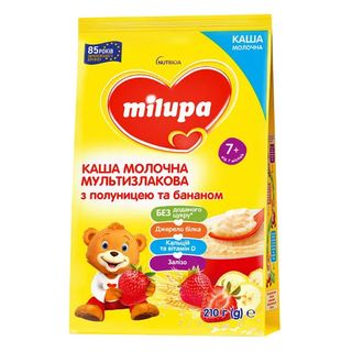 Каша Молочна Мультизлакова Milupa З Полуницею Та Бананом Для Дітей Від 7 Місяців 210 Г