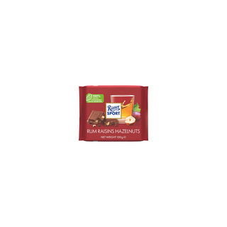 RITTER SPORT შოკოლადის ფილა რომით ქიშმიშით და თხილით 100გრ/4000417012005