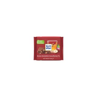 RITTER SPORT შოკოლადის ფილა რომით ქიშმიშით და თხილით 100გრ/4000417012005