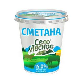 СМЕТАНА СЕЛО ЛЕСНОЕ 360гр 15% ПЛ СТАКАН, ШК: 4870064001147