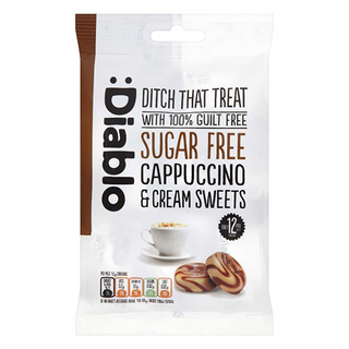 დიაბლო - საწუწნი კანფეტი კაპუჩინო კრემის შიგთავსით უშაქრო 75გრ 150 Diablo SF Cappuccino  Cream Sweets 75g