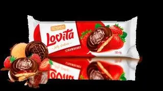 ერბოზელილი ნამცხვარი Lovita Jelly Cookies ჟელეს შიგთავსით მარწყვის არომატით 135გ /21 ც