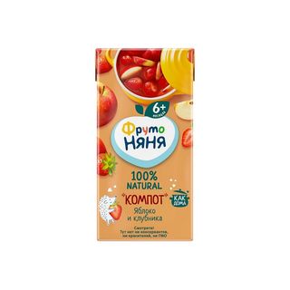 Фрутоняня, Компот Фрутоняня 200Мл Яблоко/Клубника, шт, ШК: 4600338006222