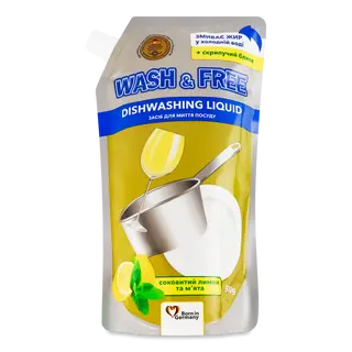 Засіб для миття посуду Wash&Free «Соковитий лимон і м'ята» 500г