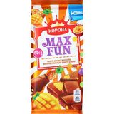 Шоколад молочний Корона Max Fun манго ананас маракуйя вибухова карамель та рисові кульки 150 г