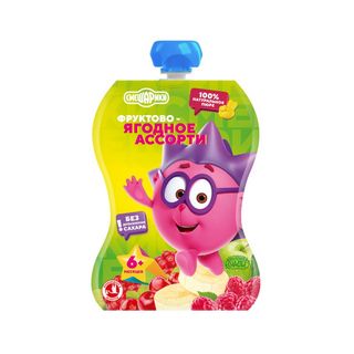 Детское пюре "Смешарики" «Фруктово-ягодное ассорти» 85 г (Гуалапак) шк: 4813163005944