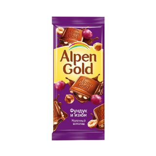 Alpen Gold Плит.Шок., Шоколад Alpen Gold 90Гр Фундук Изюм, шт, ШК: 7622201448707