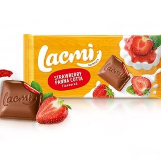 Шоколад 90 г Lacmi молочний з начинкою зі смаком полуничної панакоти м/уп