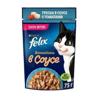 Корм Влажный Felix Sensations С Треской В Соусе С Томатами Для Кошек 75 Г