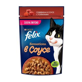 Корм Влажный Felix Sensations С Говядиной В Соусе С Томатами Для Кошек 75 Г