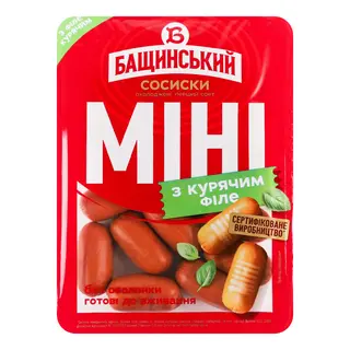 Сосиски 350 г Бащинський МІНІ з курячим філе ш/о газ/упак