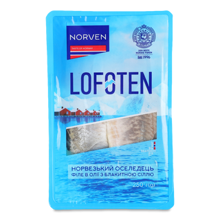 Оселедець Norven з блакитною сіллю в олії 0,25кг