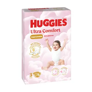 Huggies - საფენი ულტრა კომფორტი გოგს #3 (5-9 კგ) - 78 ც