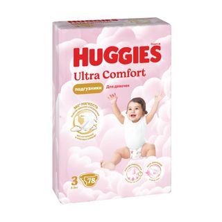 Huggies - საფენი ულტრა კომფორტი გოგს #3 (5-9 კგ) - 78 ც