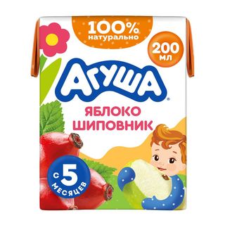 Агуша, Сок Агуша 200Мл Яблоко/Шиповник Осветленный, шт, ШК: 4690228016790