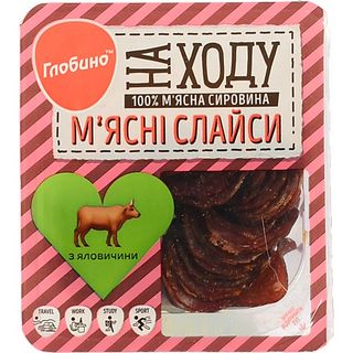 М’ясні слайси Глобино з яловичини 50гр в.г с.к газ.пак.