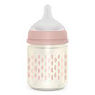 სუავინექსი - შუშის ბოთლი ბუმბული სილიკონის SX ფიზ. საწ. ვარდისფერი 120მლ/0თვ+/ 120მლ 9858 GLASS FEED BOT 120 SF S FEATHER PK L3