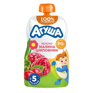 Агуша, Пюре Агуша 90Гр Яблоко/Малина/Шиповник Пауч, шт, ШК: 4690228032301