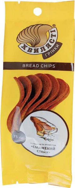 Сухарі-грінки ТМ "ХВИЛЯСТІ" житньо-пшеничні зі смаком смаженого стейку, 75 г