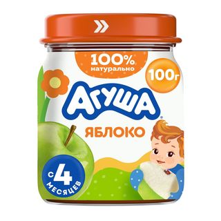 Агуша, Пюре Агуша 100Гр Яблоко Стекло, шт, ШК: 4690228104664
