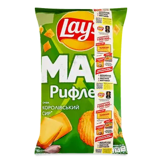 Чипси  Lay's MAX картопляні рифлені королівський сир, 95 г