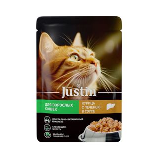Корм для кошек Justin Курица с печенью в соусе 75 г