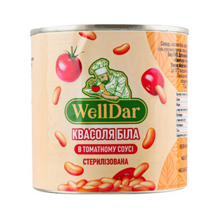 Квасоля WellDar біла в томатному соусі стерилізована 410г ж/б
