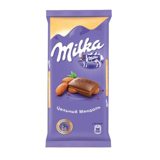 შოკოლადის ფილა /მილკა/ რძიანი შოკოლადი მთლიანი ნუშით 90გრ